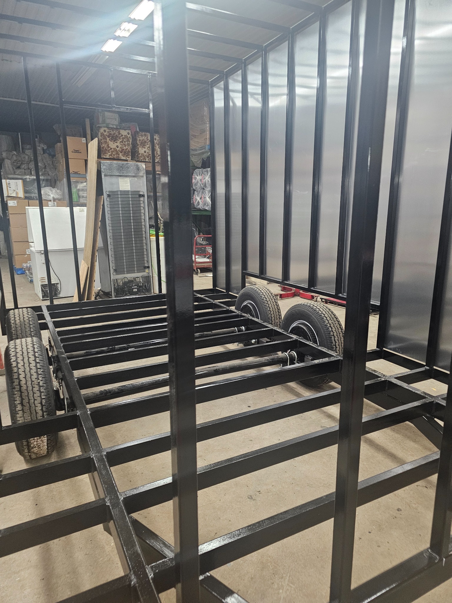 Steel framing inside the trailer